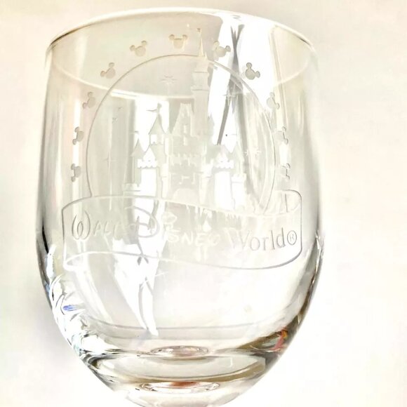Vtg Mickey Mouse Disney World Castle Wine Glass Goblet BARBARA Name Inscribed - Picture 3 of 11
